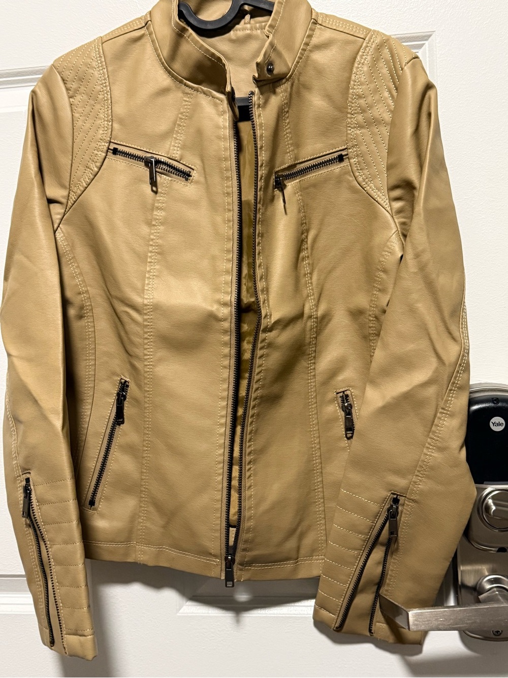 Classic Tan Faux Leather Moto Jacket - Zip Front
